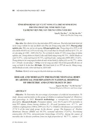 Tình hình bệnh tật và tử vong của trẻ sơ sinh bằng phương pháp thụ tinh nhân tạo tại Bệnh viện Phụ sản Trung Ương năm 2013