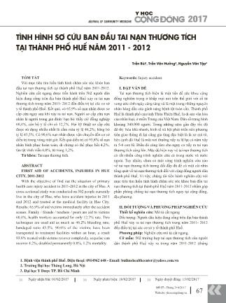 Tình hình sơ cứu ban đầu tai nạn thương tích tại thành phố Huế năm 2011-2012