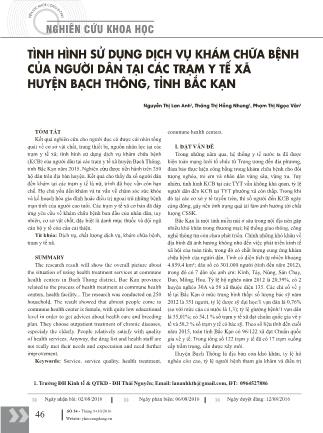 Tình hình sử dụng dịch vụ khám chữa bệnh của người dân tại các trạm y tế xã huyện Bạch Thông, tỉnh Bắc Kạn