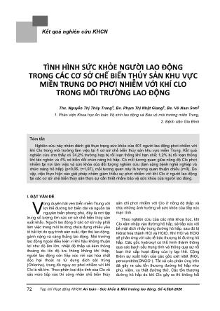 Tình hình sức khỏe người lao động trong các cơ sở chế biến thủy sản khu vực miền Trung do phơi nhiễm với khí clo trong môi trường lao động Tình hình sức khỏe người lao động trong các cơ sở chế biến thủy sản khu vực miền Trung do phơi nhiễm với khí clo trong môi trường lao động
