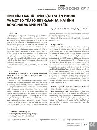 Tình hình tàn tật trên bệnh nhân phong và một số yếu tố liên quan tại hai tỉnh Đồng Nai và Bình Phước