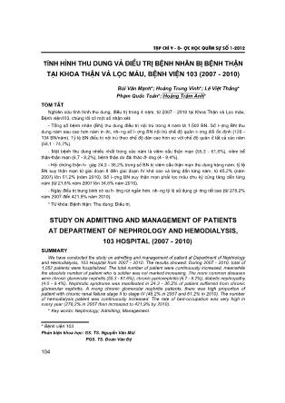 Tình hình thu dung và điều trị bệnh nhân bị bệnh thận tại khoa thận và lọc máu, bệnh viện 103 (2007-2010)