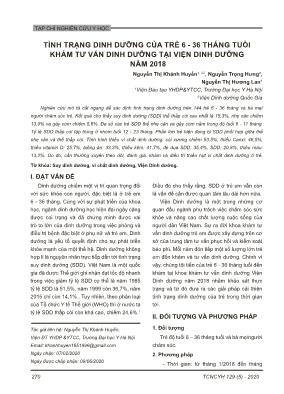 Tình trạng dinh dưỡng của trẻ 6 - 36 tháng tuổi khám tư vấn dinh dưỡng tại viện dinh dưỡng năm 2018