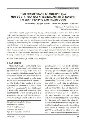 Tình trạng kháng kháng sinh của một số vi khuẩn gây nhiễm khuẩn huyết sơ sinh tại Bệnh viện Phụ sản Trung Ương