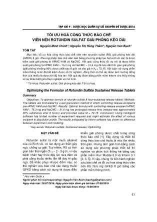Tối ưu hoá công thức bào chế viên nén rotundin sulfat giải phóng kéo dài