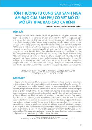 Tổn thương tử cung sau sanh ngả âm đạo của sản phụ có vết mổ cũ mổ lấy thai: Báo cáo ca bệnh