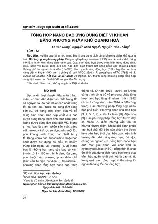 Tổng hợp nano bạc ứng dụng diệt vi khuẩn bằng phương pháp khử quang hoá