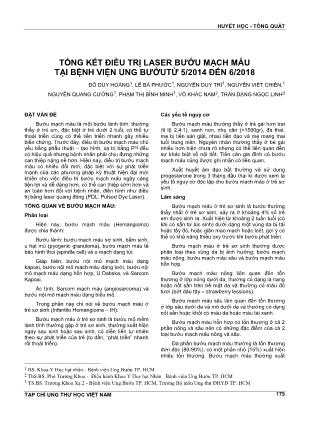 Tổng kết điều trị laser bướu mạch máu tại Bệnh viện Ung Bướu từ 5/2014 đến 6/2018