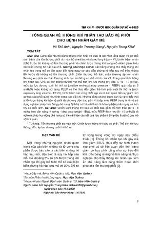 Tổng quan về thông khí nhân tạo bảo vệ phổi cho bệnh nhân gây mê