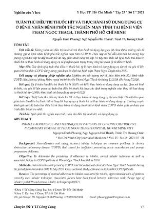 Tuân thủ điều trị thuốc hít và thực hành sử dụng dụng cụ ở bệnh nhân bệnh phổi tắc nghẽn mạn tính tại Bệnh viện Phạm Ngọc Thạch, thành phố Hồ Chí Minh