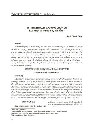 Túi phình mạch máu não chưa vỡ. Lựa chọn can thiệp hay bảo tồn ?