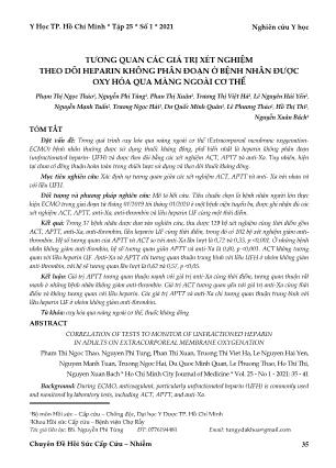 Tương quan các giá trị xét nghiệm theo dõi heparin không phân đoạn ở bệnh nhân được oxy hóa qua màng ngoài cơ thể