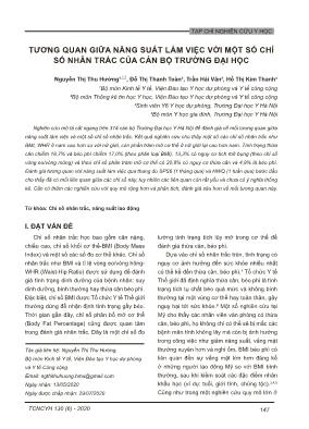 Tương quan giữa năng suất làm việc với một số chỉ số nhân trắc của cán bộ trường đại học