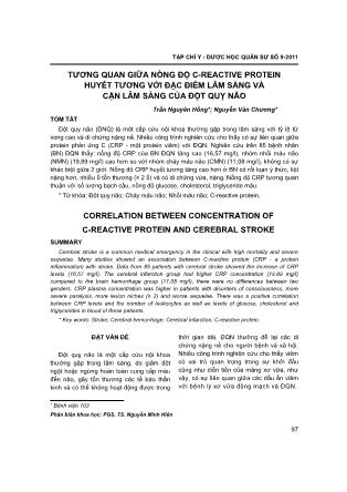 Tương quan giữa nồng độ C-Reactive protein huyết tương với đặc điểm lâm sàng và cận lâm sàng của đột quỵ não