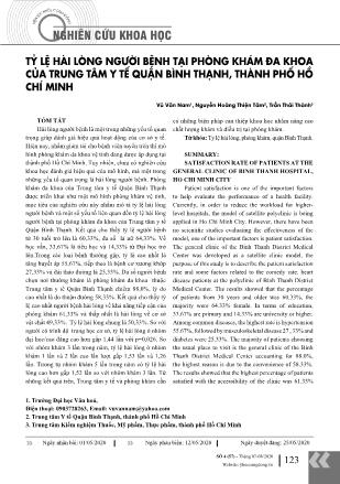 Tỷ lệ hài lòng người bệnh tại phòng khám đa khoa của trung tâm y tế quận Bình Thạnh, thành phố Hồ Chí Minh