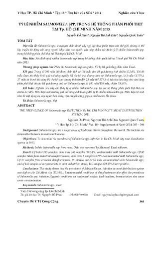 Tỷ lệ nhiễm Salmonella spp. trong hệ thống phân phối thịt tại TP. Hồ Chí Minh năm 2013