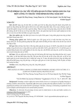 Tỷ lệ stress và các yếu tố liên quan ở công nhân giày da tại một Công ty thuộc tỉnh Bình Dương năm 2017