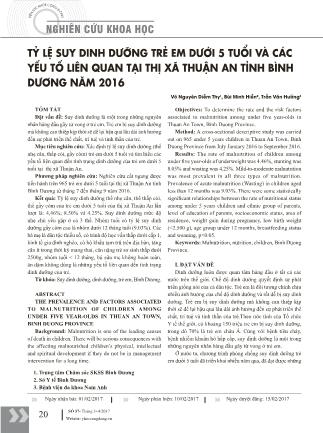 Tỷ lệ suy dinh dưỡng trẻ em dưới 5 tuổi và các yếu tố liên quan tại thị xã Thuận An tỉnh Bình Dương năm 2016