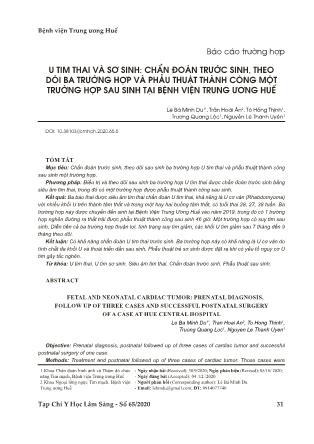 U tim thai và sơ sinh: chẩn đoán trước sinh, theo dõi ba trường hợp và phẫu thuật thành công một trường hợp sau sinh tại Bệnh viện Trung Ương Huế