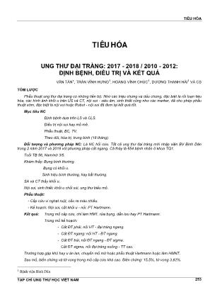 Ung thư đại tràng: 2017-2018 / 2010-2012: định bệnh, điều trị và kết quả