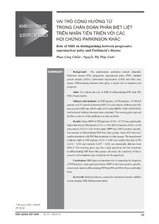 Vai trò cộng hưởng từ trong chẩn đoán phân biệt liệt trên nhân tiến triển với các hội chứng parkinson khác