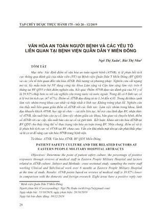 Văn hóa an toàn người bệnh và các yếu tố liên quan tại Bệnh viện Quân Dân Y Miền Đông