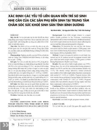 Xác định các yếu tố liên quan đến trẻ sơ sinh nhẹ cân của các sản phụ đến sinh tại trung tâm chăm sóc sức khoẻ sinh sản tỉnh Bình Dương