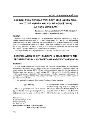 Xác định phân týp HIV-1 trên đối tượng nghiện chích ma túy và mại dâm khu vực Hà Nội (Việt Nam) và Viêng Chăn (Lào)