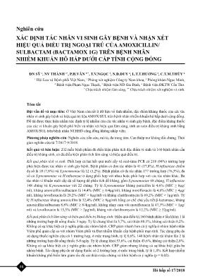 Xác định tác nhân vi sinh gây bệnh và nhận xét hiệu quả điều trị ngoại trú của amoxicillin/ sulbactam (bactamox 1G) trên bệnh nhân nhiễm khuẩn hô hấp dưới cấp tính cộng đồng