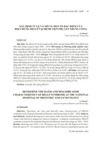 Xác định tỷ lệ và mô tả một số đặc điểm của hội chứng hellp tại Bệnh viện Phụ sản Trung Ương