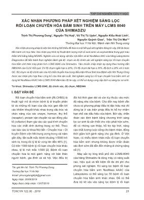 Xác nhận phương pháp xét nghiệm sàng lọc rối loạn chuyển hóa bẩm sinh trên máy  LCMS 8040 của shimadzu