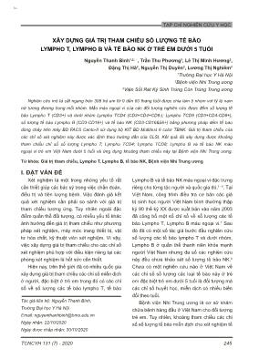 Xây dựng giá trị tham chiếu số lượng tế bào Lympho T, Lympho B, tế bào NK ở trẻ em dưới 5 tuổi