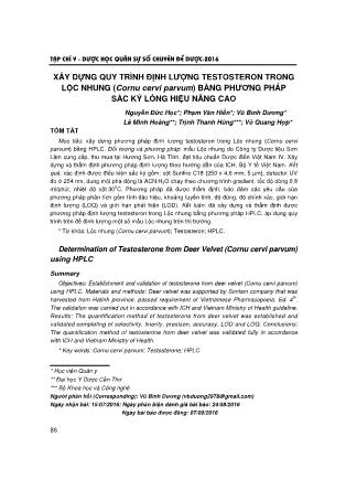 Xây dựng quy trình định lượng testosteron trong lộc nhung (Cornu cervi parvum) bằng phương pháp sắc ký lỏng hiệu năng cao