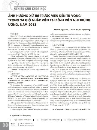 Ảnh hưởng xử trí trước viện đến tử vong trong 24 giờ nhập viện tại Bệnh viện Nhi Trung Ương, năm 2013
