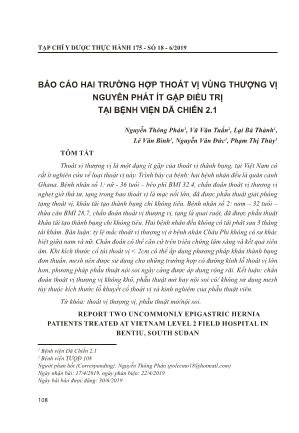 Báo cáo hai trường hợp thoát vị vùng thượng vị nguyên phát ít gặp điều trị tại Bệnh viện Dã Chiến 2.1