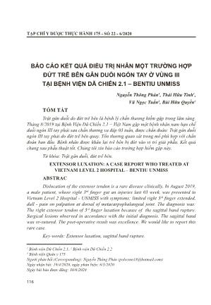 Báo cáo kết quả điều trị nhân một trường hợp đứt trẽ bên gân duỗi ngón tay ở vùng III tại Bệnh Viện Dã Chiến 2.1 - Bentiu Unmiss