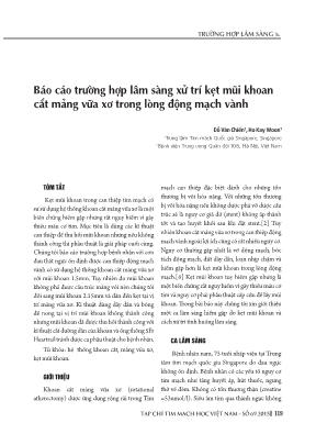 Báo cáo trường hợp lâm sàng xử trí kẹt mũi khoan cắt mảng vữa xơ trong lòng động mạch vành