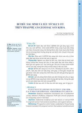 Bí tiểu sau sinh và yếu tố nguy cơ trên thai phụ có giảm đau sản khoa