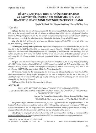 Bổ sung axit folic theo khuyến nghị của FIGO và các yếu tố liên quan tại 2 bệnh viện khu vực thành phố Hồ Chí Minh: một nghiên cứu cắt ngang