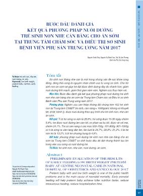 Bước đầu đánh giá kết quả phương pháp nuôi dưỡng trẻ sinh non nhẹ cân bằng cho ăn sớm tại trung tâm chăm sóc và điều trị sơ sinh Bệnh viện Phụ sản Trung ương năm 2017