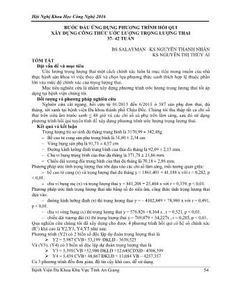 Bước đầu ứng dụng phương trình hồi qui xây dựng công thức ước lượng trọng lượng thai 37-42 tuần