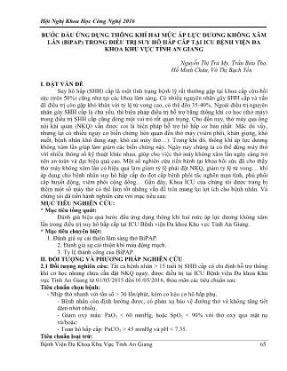 Bước đầu ứng dụng thông khí hai mức áp lực dương không xâm lấn (BiPAP) trong điều trị suy hô hấp cấp tại ICU Bệnh viện Đa khoa khu vực tỉnh An Giang