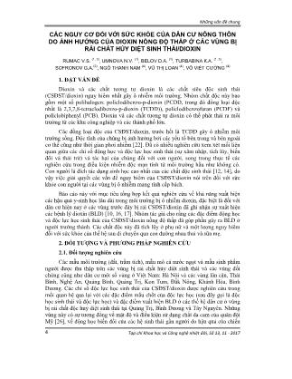 Các nguy cơ đối với sức khỏe của dân cư nông thôn do ảnh hưởng của dioxin nồng độ thấp ở các vùng bị rải chất hủy diệt sinh thái/Dioxin