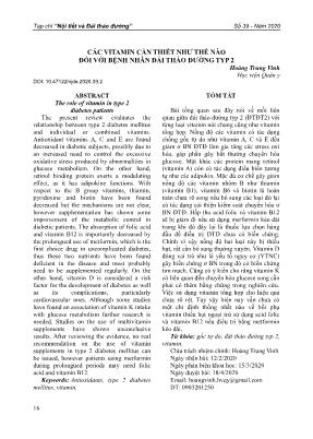 Các vitamin cần thiết như thế nào đối với bệnh nhân đái tháo đường typ 2