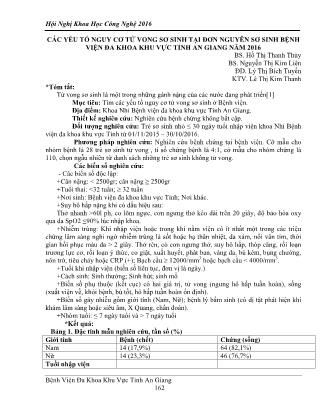 Các yếu tố nguy cơ tử vong sơ sinh tại đơn nguyên sơ sinh Bệnh viện Đa khoa khu vực tỉnh An Giang năm 2016