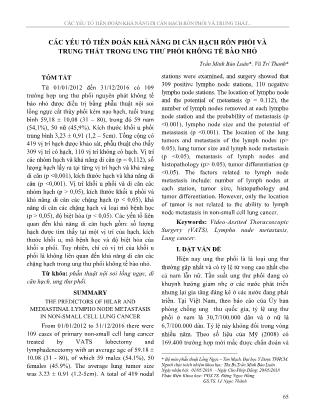 Các yếu tố tiên đoán khả năng di căn hạch rốn phổi và trung thất trong ung thư phổi không tế bào nhỏ