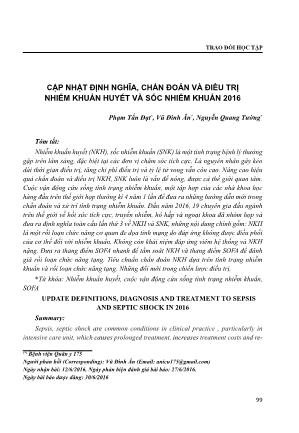 Cập nhật định nghĩa, chẩn đoán và điều trị nhiễm khuẩn huyết và sốc nhiễm khuẩn 2016