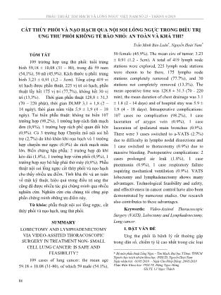Cắt thùy phổi và nạo hạch qua nội soi lồng ngực trong điều trị ung thư phổi không tế bào nhỏ: an toàn và khả thi ?