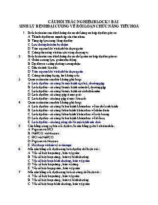 Câu hỏi trắc nghiệm Bài sinh lý bệnh đại cương về rối loạn chức năng tiêu hoá