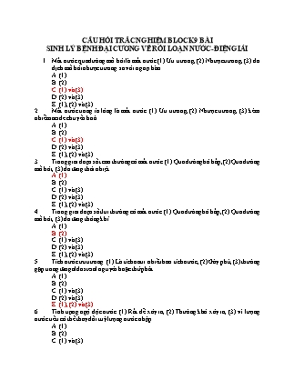 Câu hỏi trắc nghiệm Bài sinh lý bệnh đại cương về rối loạn nước-điện giải